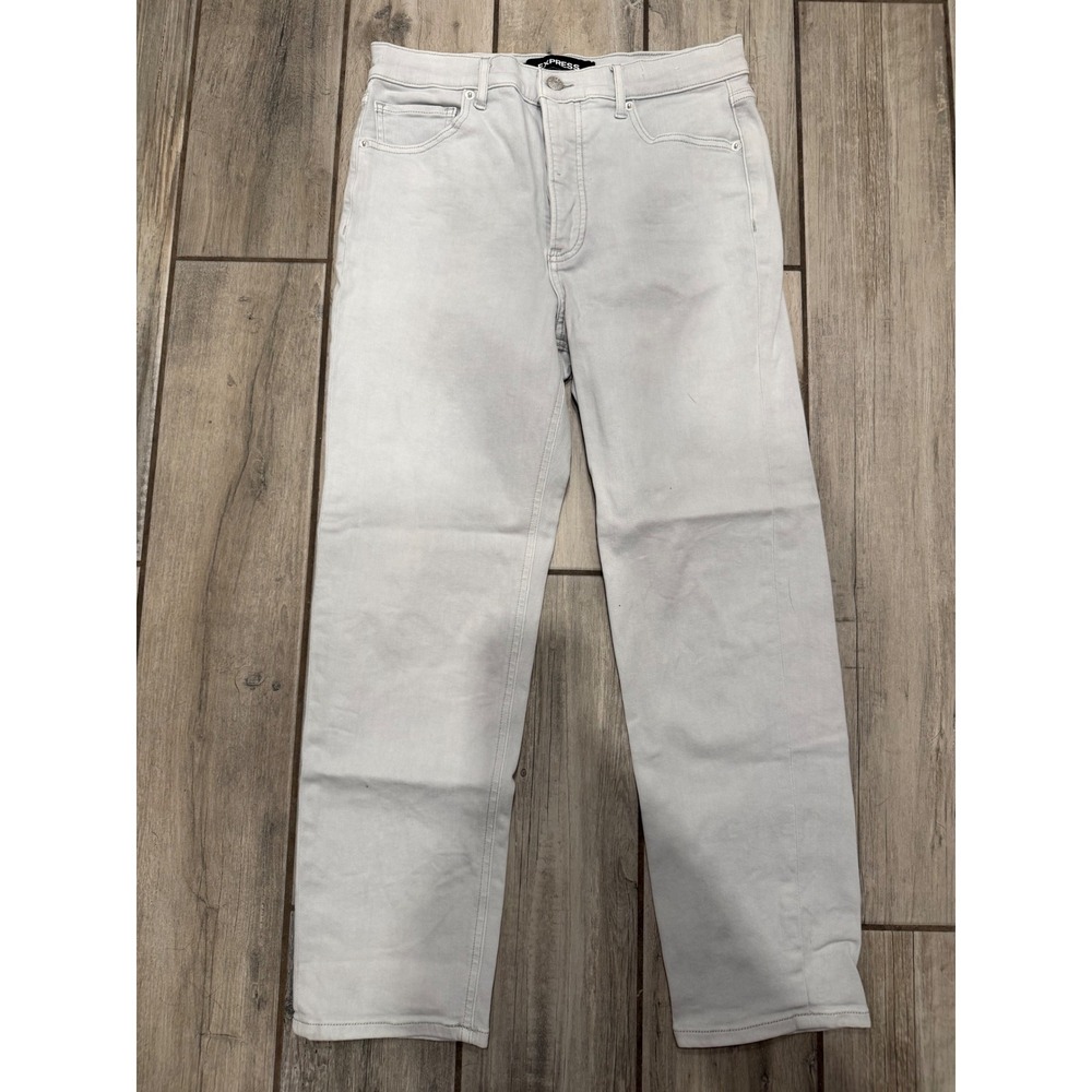 Express Mom Jean Super High Rise Light Gray Stretch Denim Button Fly Size 6